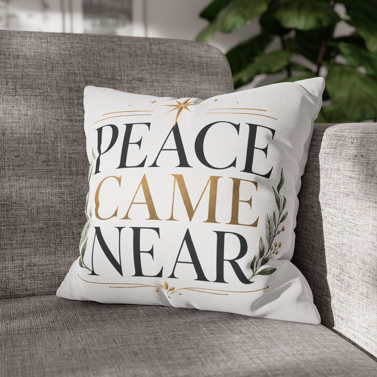 Christmas Peace Came Near Square Pillow — Christmas Holiday Decorative Throw Pillowcase