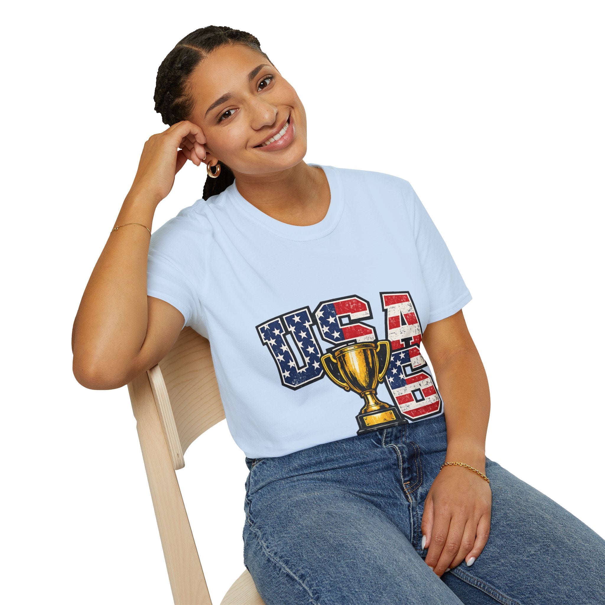 USA Trophy T-Shirt — Patriotic American Flag Graphic Tee