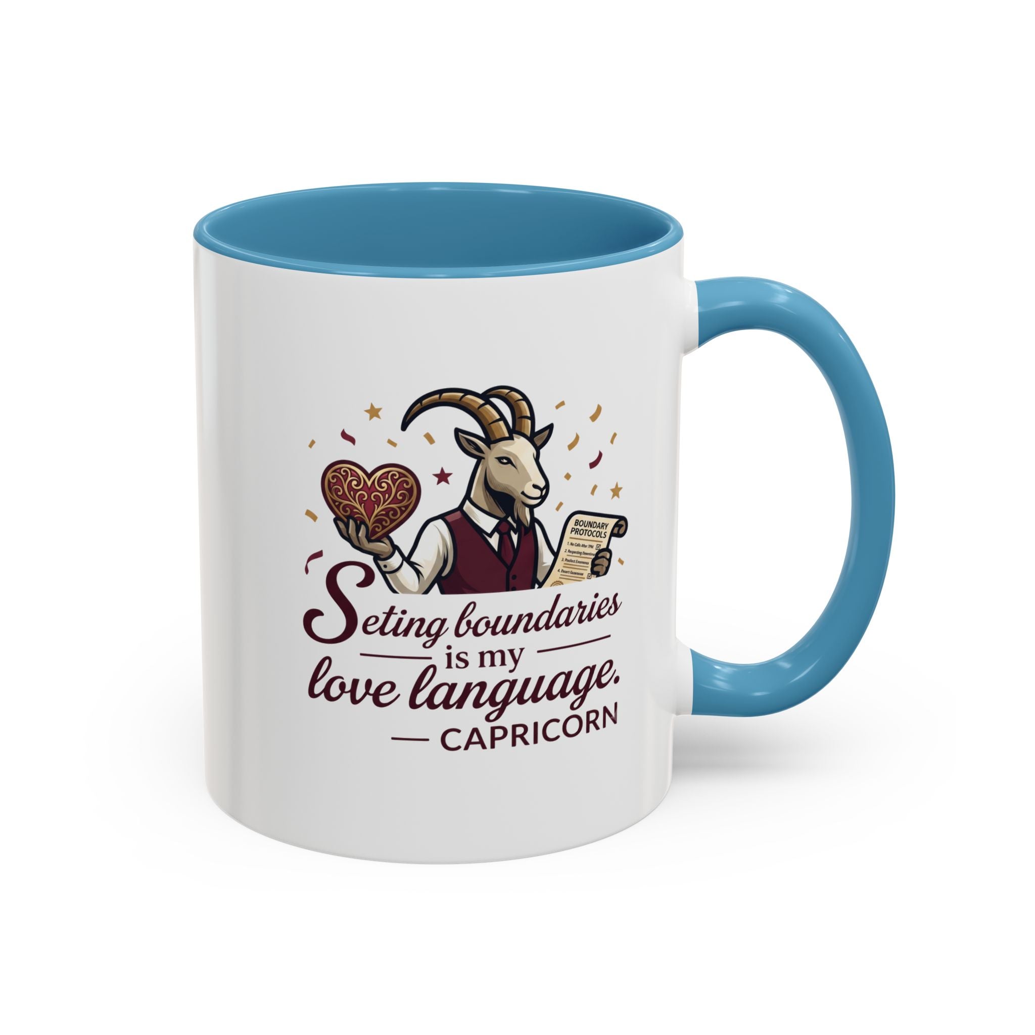 Capricorn Zodiac Coffee Mug — "Setting Boundaries Is My Love Language" Accent Mug