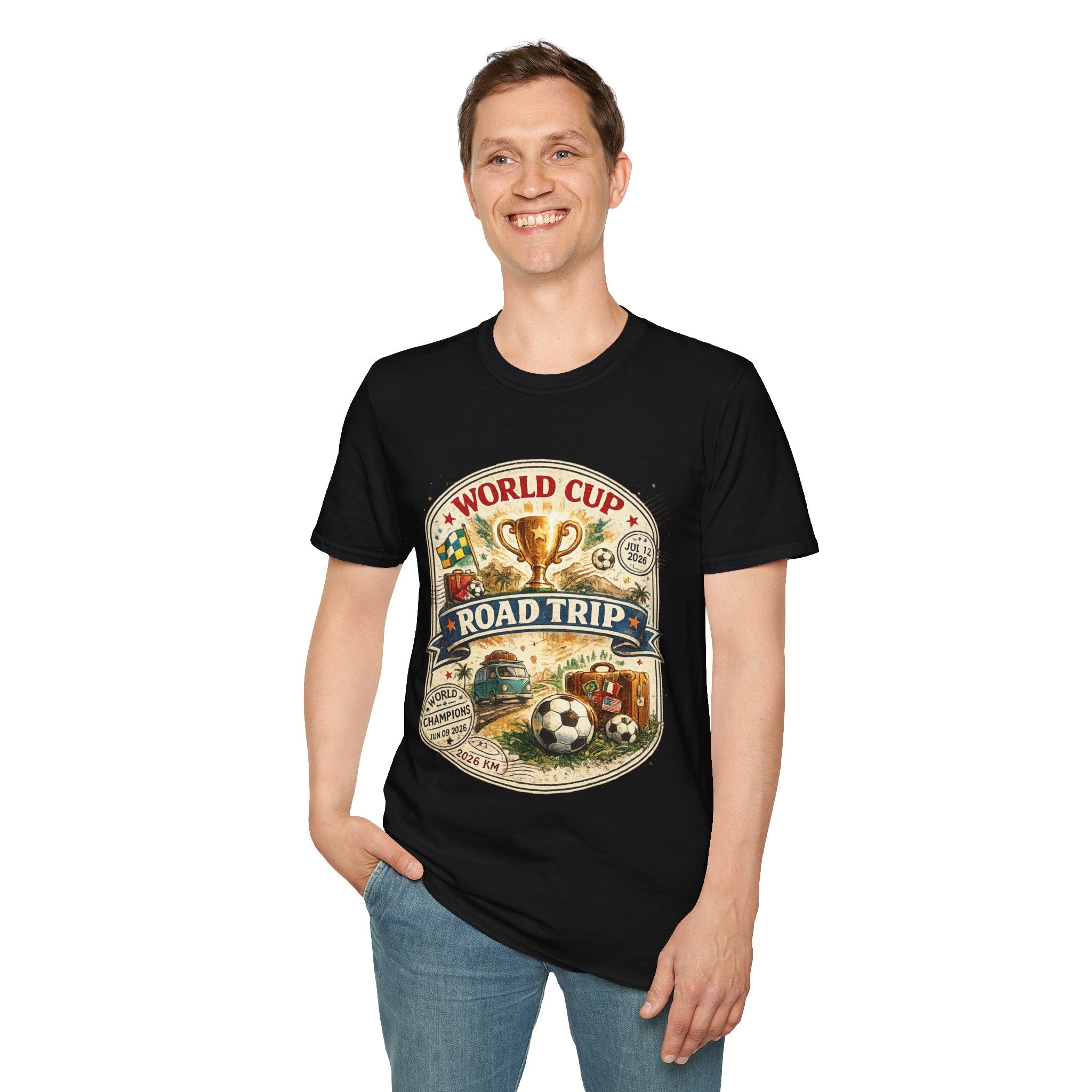 World Cup Road Trip T-Shirt — Vintage Soccer Trophy Design