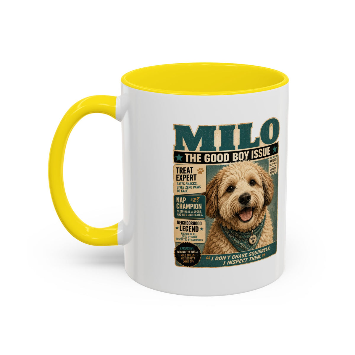 Milo Bailey Dog Dad Mom Milo 'The Good Boy Issue' Accent Coffee Mug – Cute Dog Magazine Cover Design