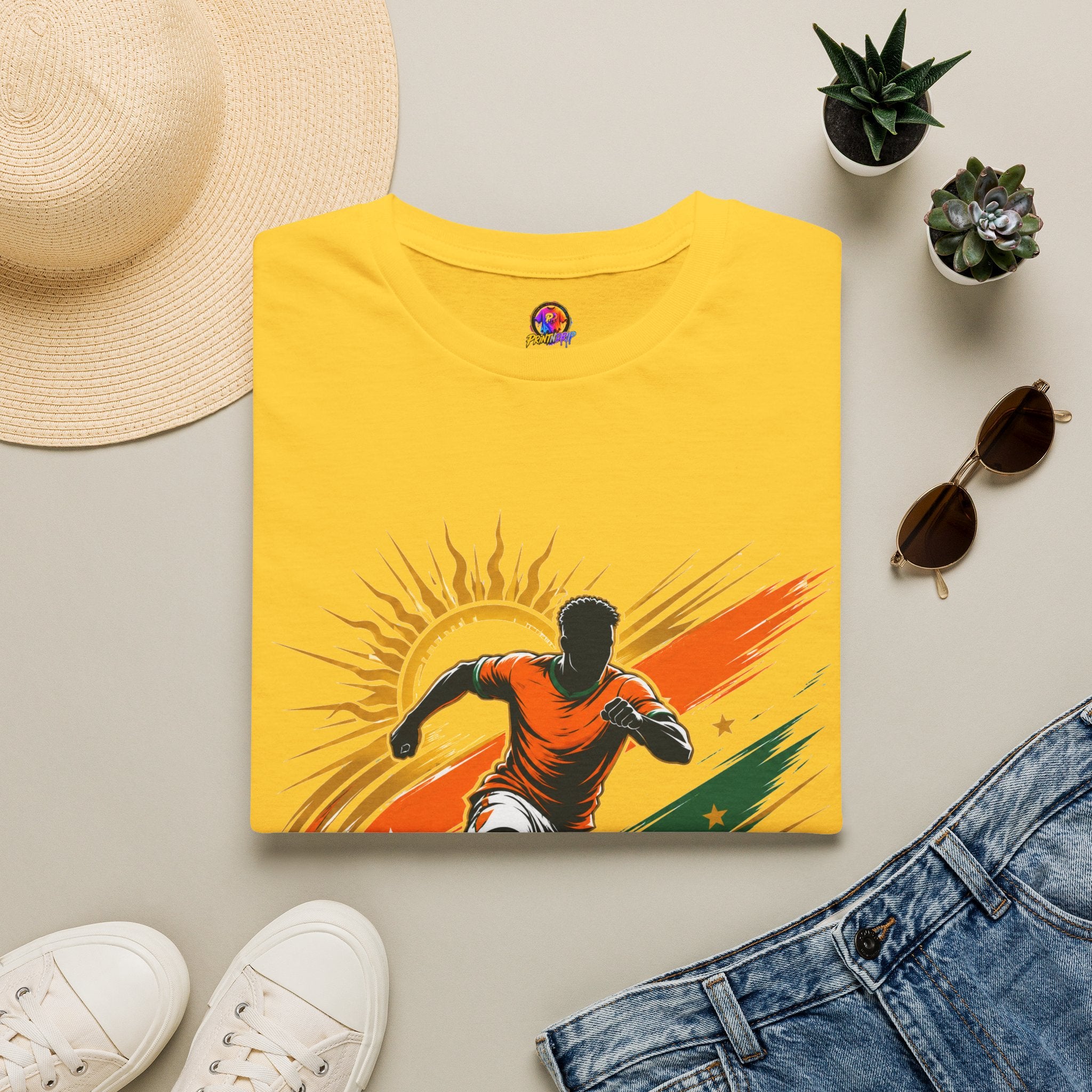 Côte d'Ivoire Orange Power Soccer T-Shirt — Dynamic Player Graphic Tee
