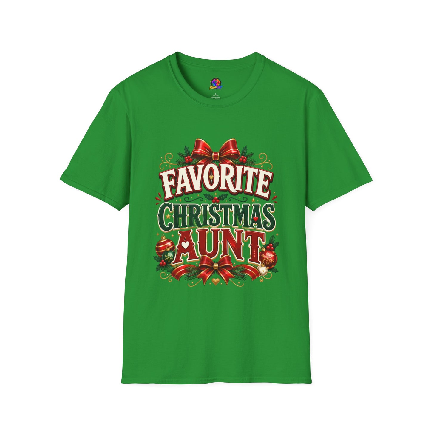 Favorite Christmas Aunt T-Shirt — Festive Holiday Auntie Tee with Bow & Holly