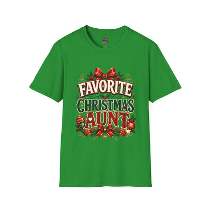 Favorite Christmas Aunt T-Shirt — Festive Holiday Auntie Tee with Bow & Holly