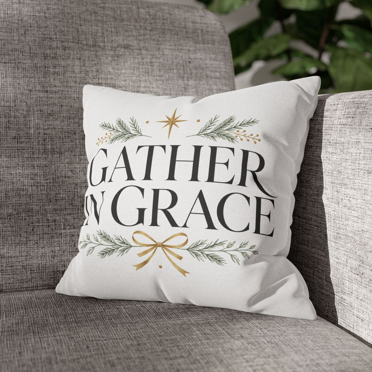 Christmas Gather in Grace Decorative Pillowcase — Holiday Farmhouse Christmas Throw Pillow