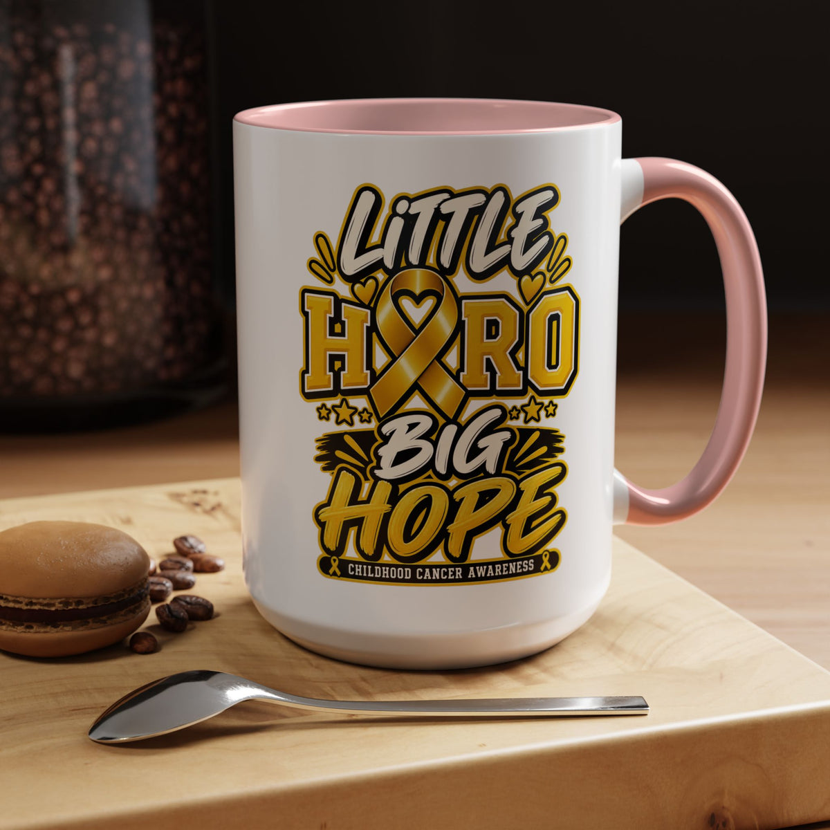 Little Hero Big Hope Coffee Mug — Childhood Cancer Awareness Accent Mug (11/15 oz)