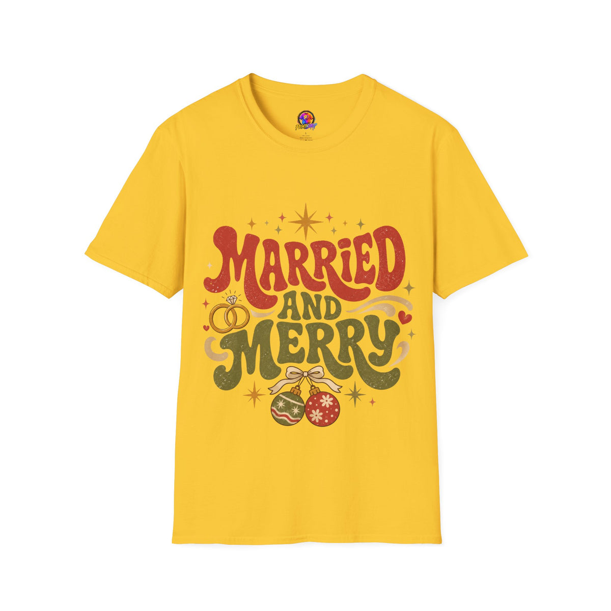 Married and Merry T-Shirt — Retro Holiday Couples Christmas Tee