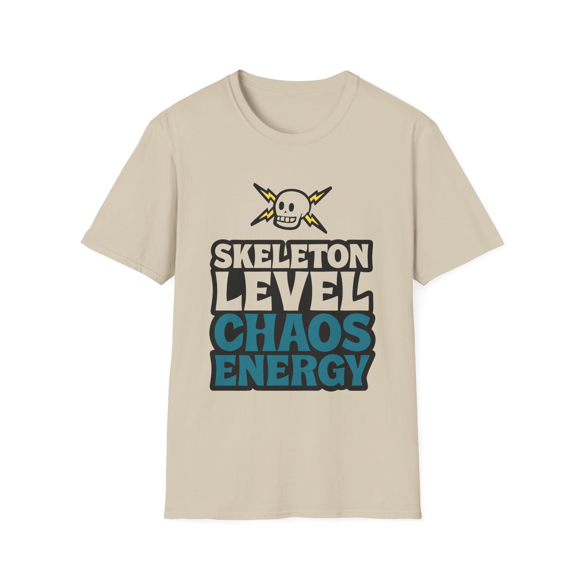 Skeleton Level Chaos Energy Teal Lightning Bolt T-Shirt - Edgy Alt Streetwear Graphic Tee - Trending Now - September 2026