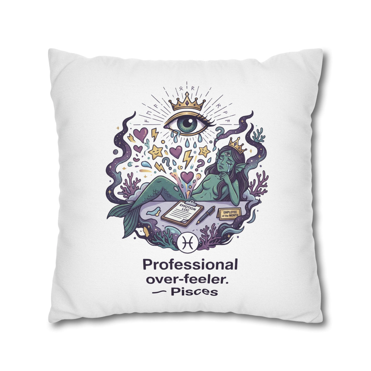 Pisces Zodiac Pillowcase — "Professional Over-Feeler" Decorative Square Pillowcase