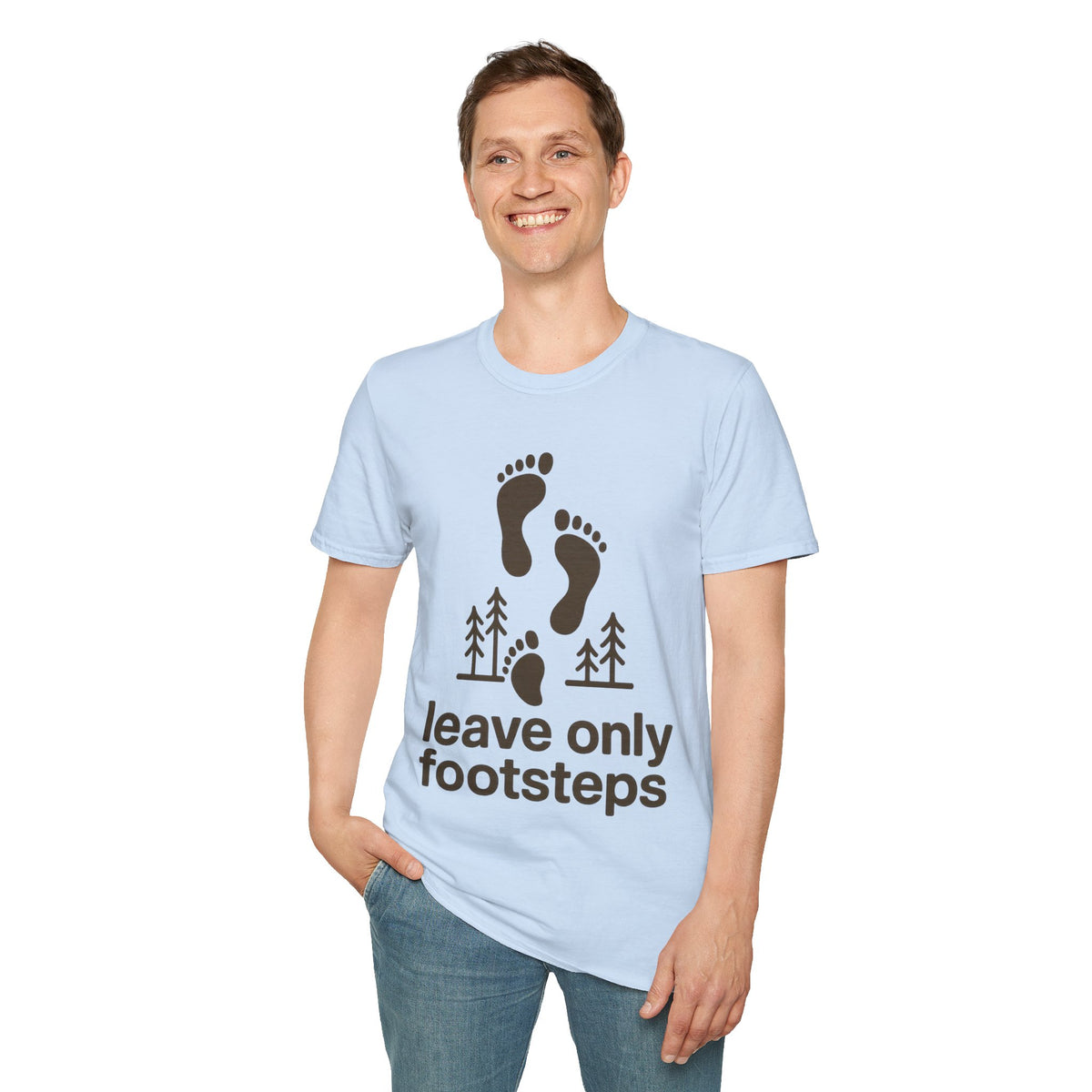 "Leave Only Footsteps" Minimalist Outdoor Graphic Tee - Aesthetic Eco Friendly Nature White T-Shirt - Trending Now - September 2026
