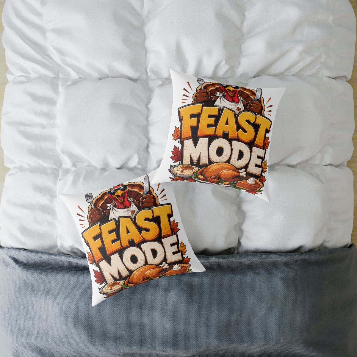 Thanksgiving Feast Mode Throw Pillow — Thanksgiving Turkey Holiday Decor