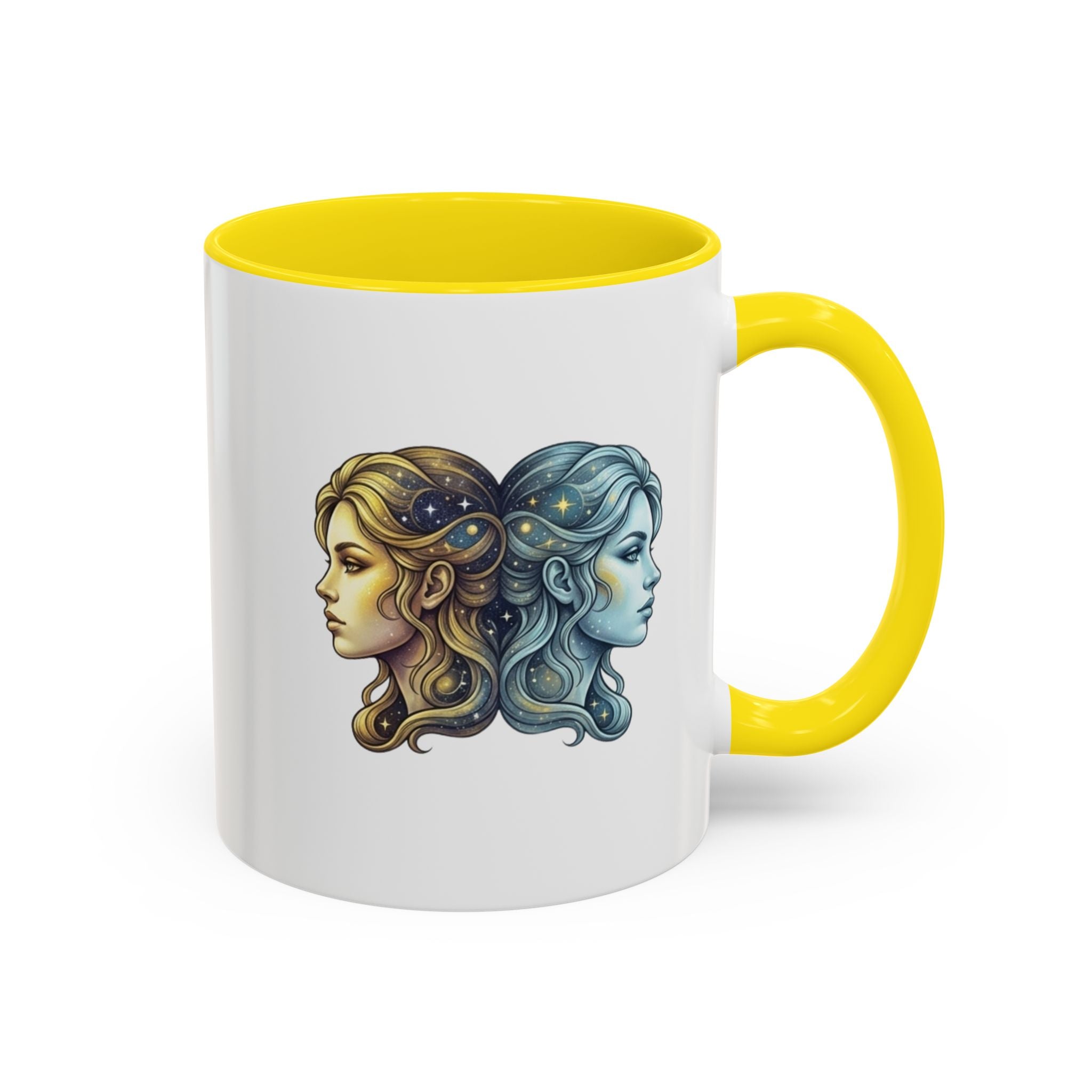 Gemini Zodiac Accent Coffee Mug — Dual Faces Astrology Design