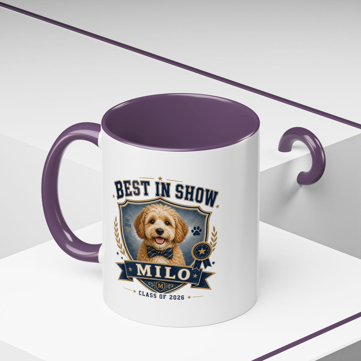 Milo Bailey Dog Dad Mom Best in Show Personalized Dog Coffee Mug — 'Milo' Class of 2026 Accent Mug