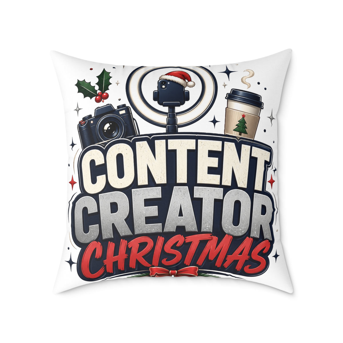 Modern Day Christmas Content Creator Christmas Square Poly Canvas Pillow