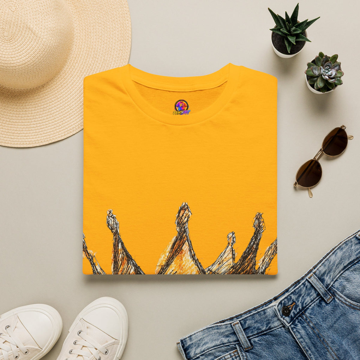 Crowned Sketch T‑Shirt — Hand‑Drawn Gold Crown Graphic Tee