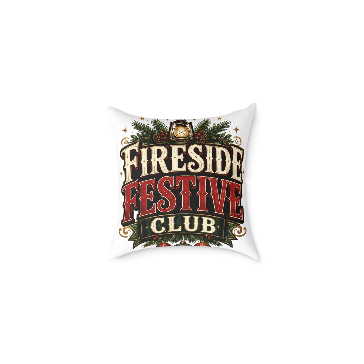 Christmas Fireside Festive Club Pillow — Holiday Christmas Decorative Throw Pillow