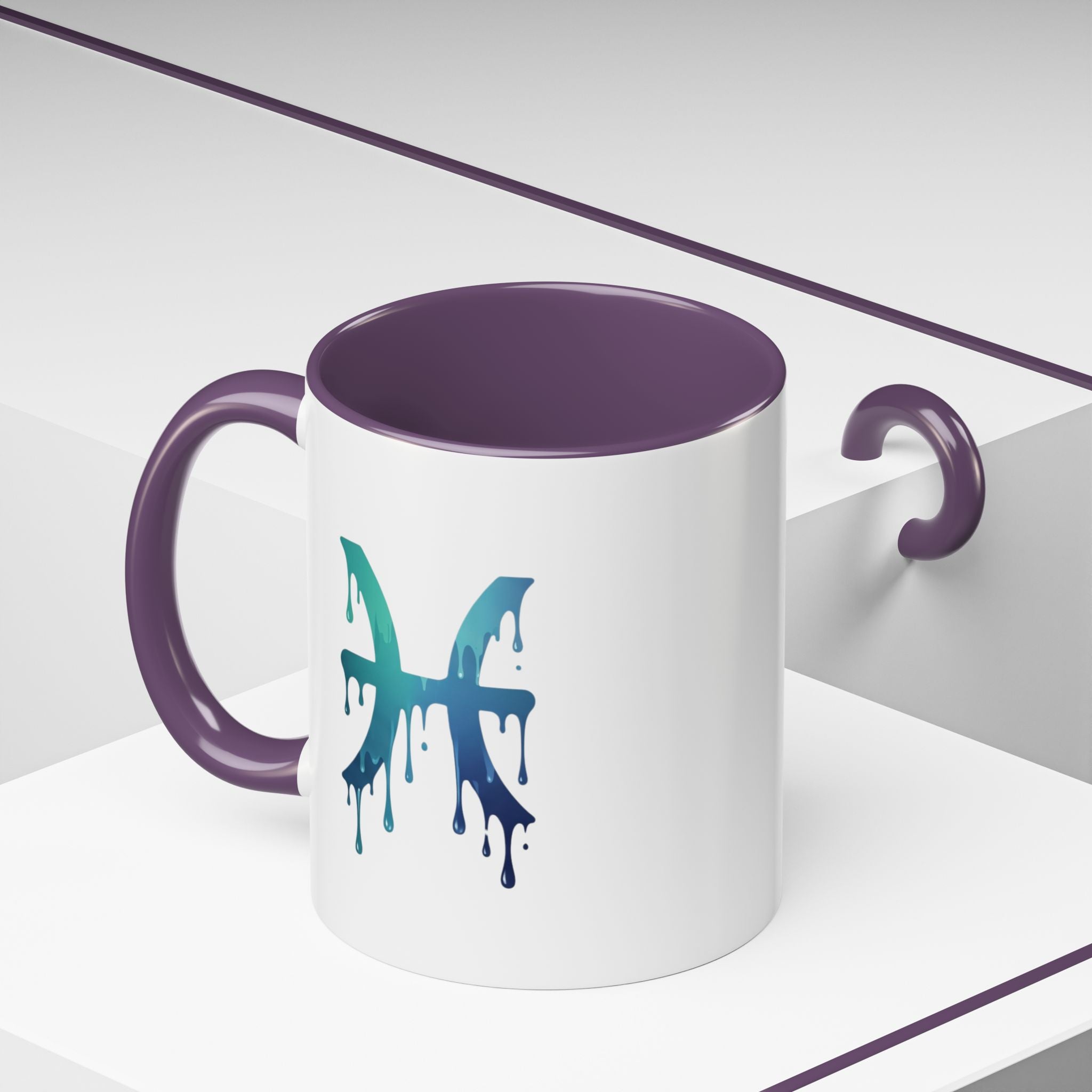 Pisces Zodiac Accent Coffee Mug — Dripping Teal Blue Astrology Gift