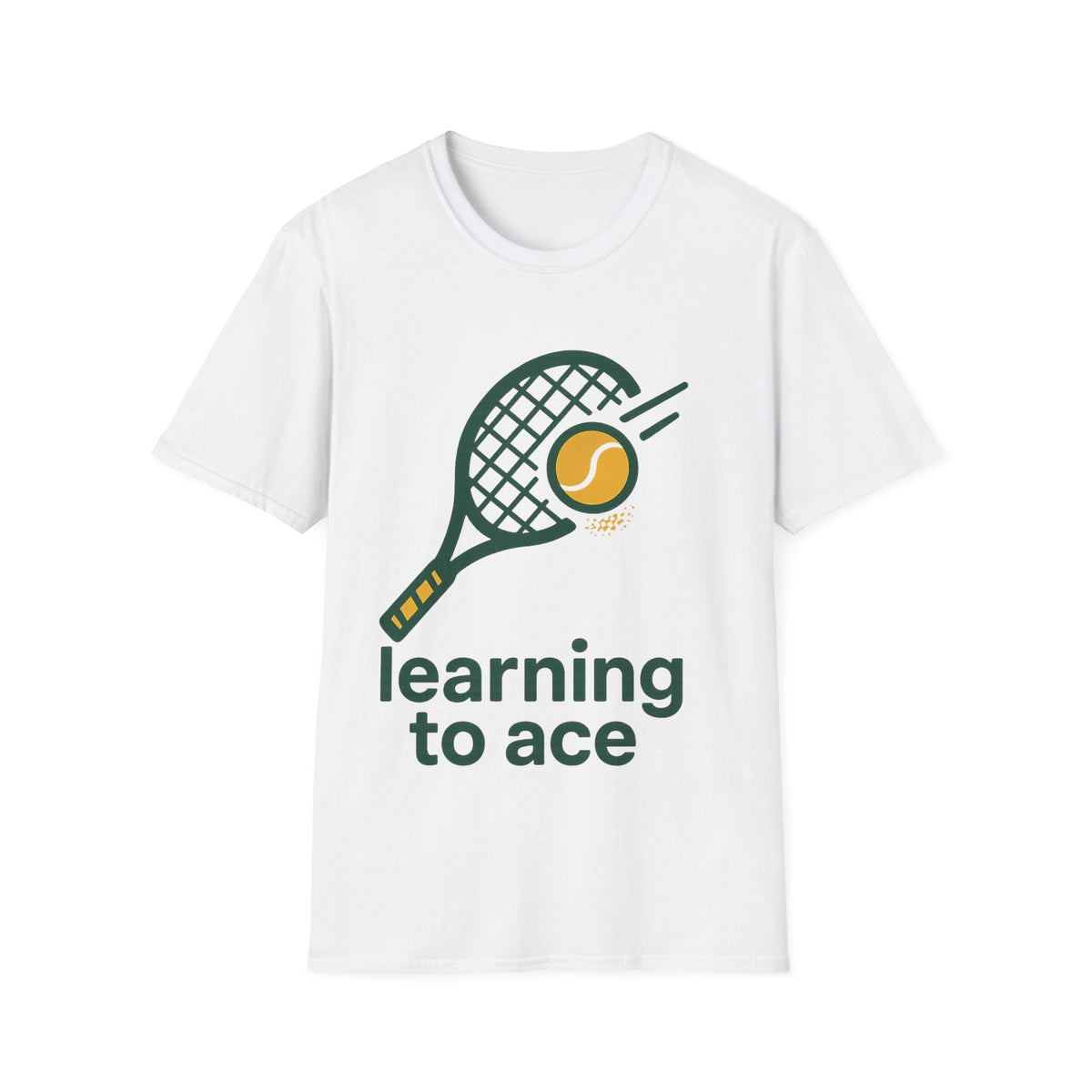"Learning To Ace" Retro Tennis Racket Graphic Tee - Cute Preppy Athletic Club White T-Shirt - Trending Now - September 2026