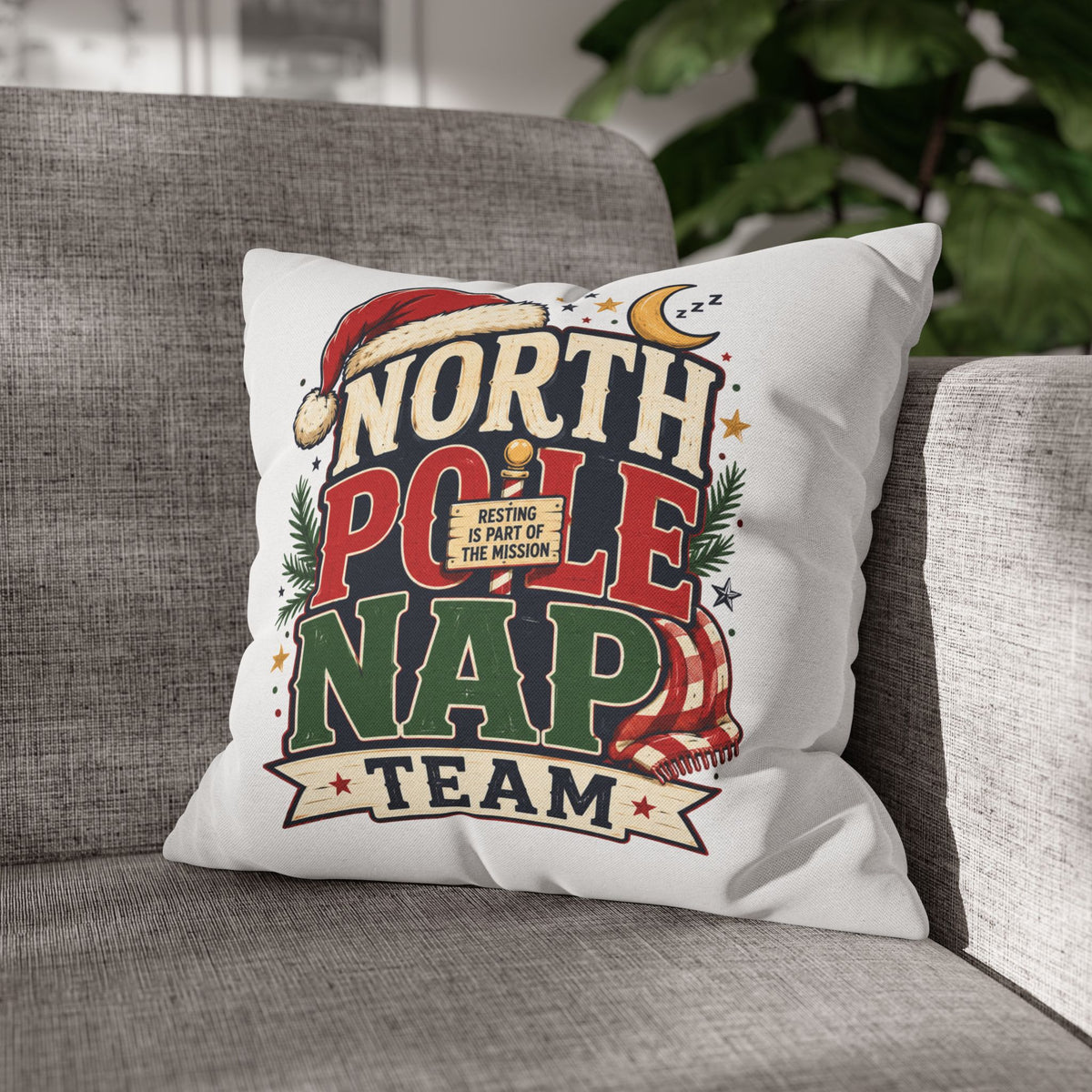 Christmas North Pole Nap Team Pillowcase — Funny Christmas Holiday Throw Pillow Cover