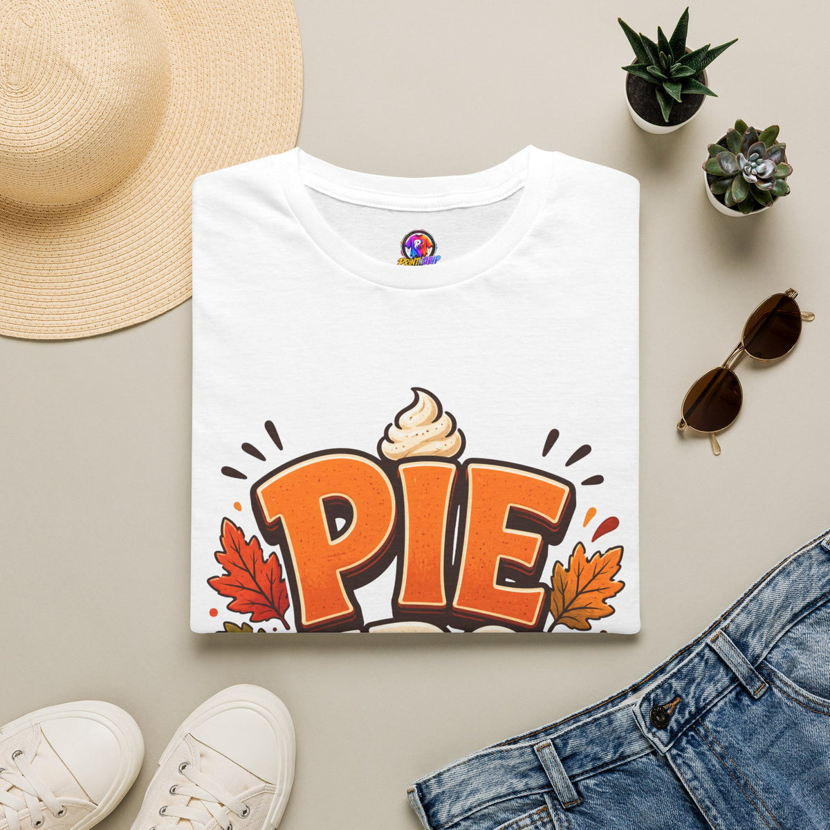 Thanksgiving T-Shirt Pie First T-Shirt — Funny Thanksgiving Pumpkin Pie Graphic Tee