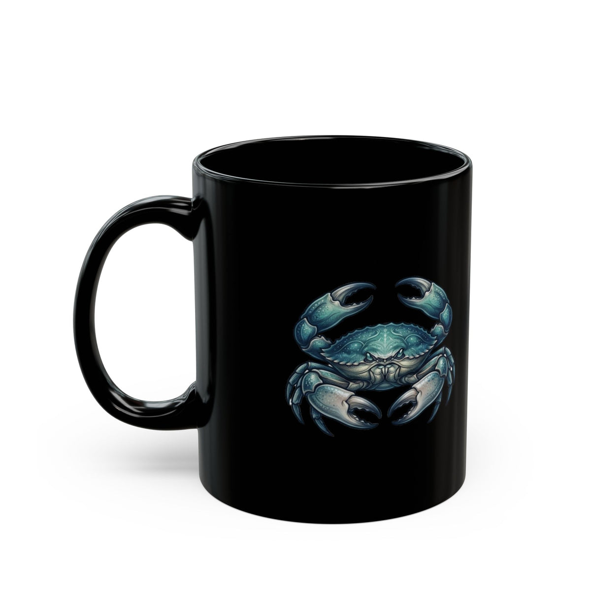 Cancer Zodiac Blue Crab Black Mug — Coastal Seafood Lover Coffee Cup
