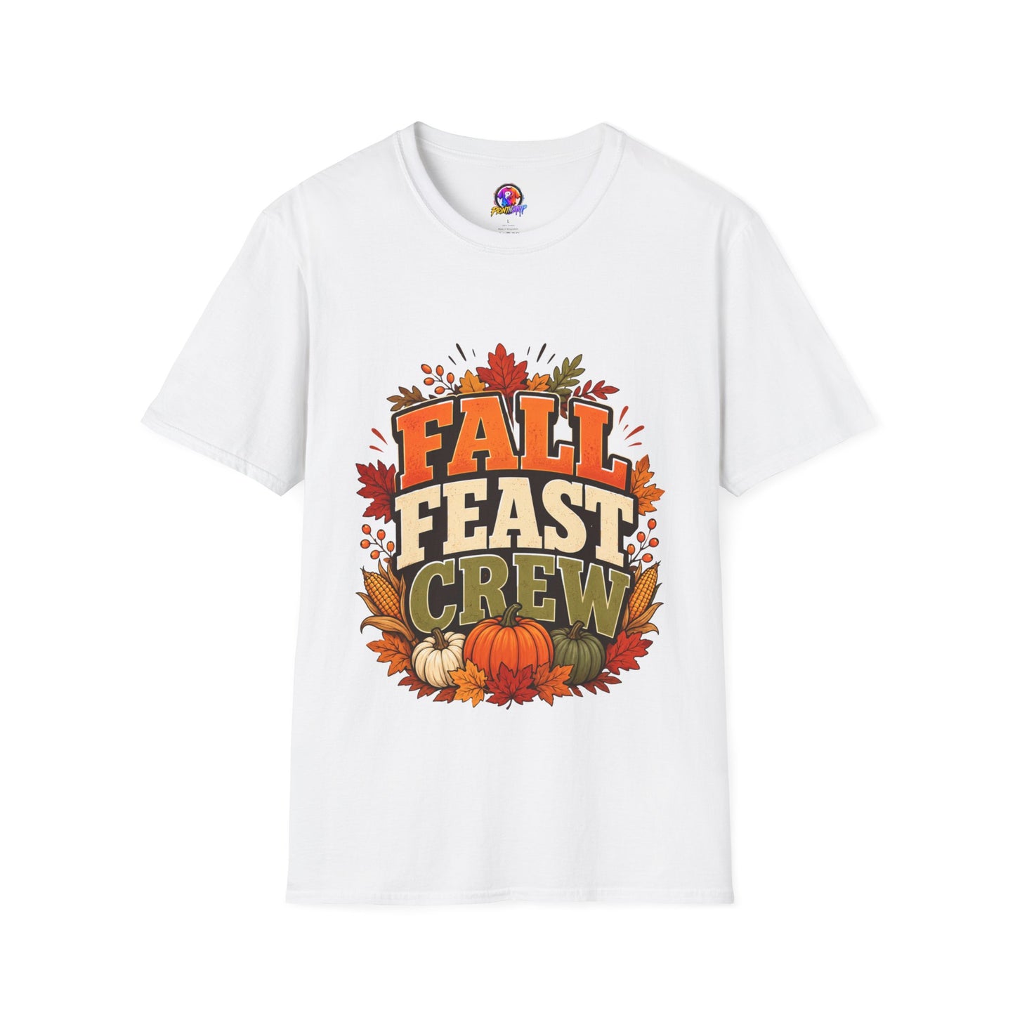 Fall Feast Crew T-Shirt — Thanksgiving Pumpkin & Leaves Graphic Tee