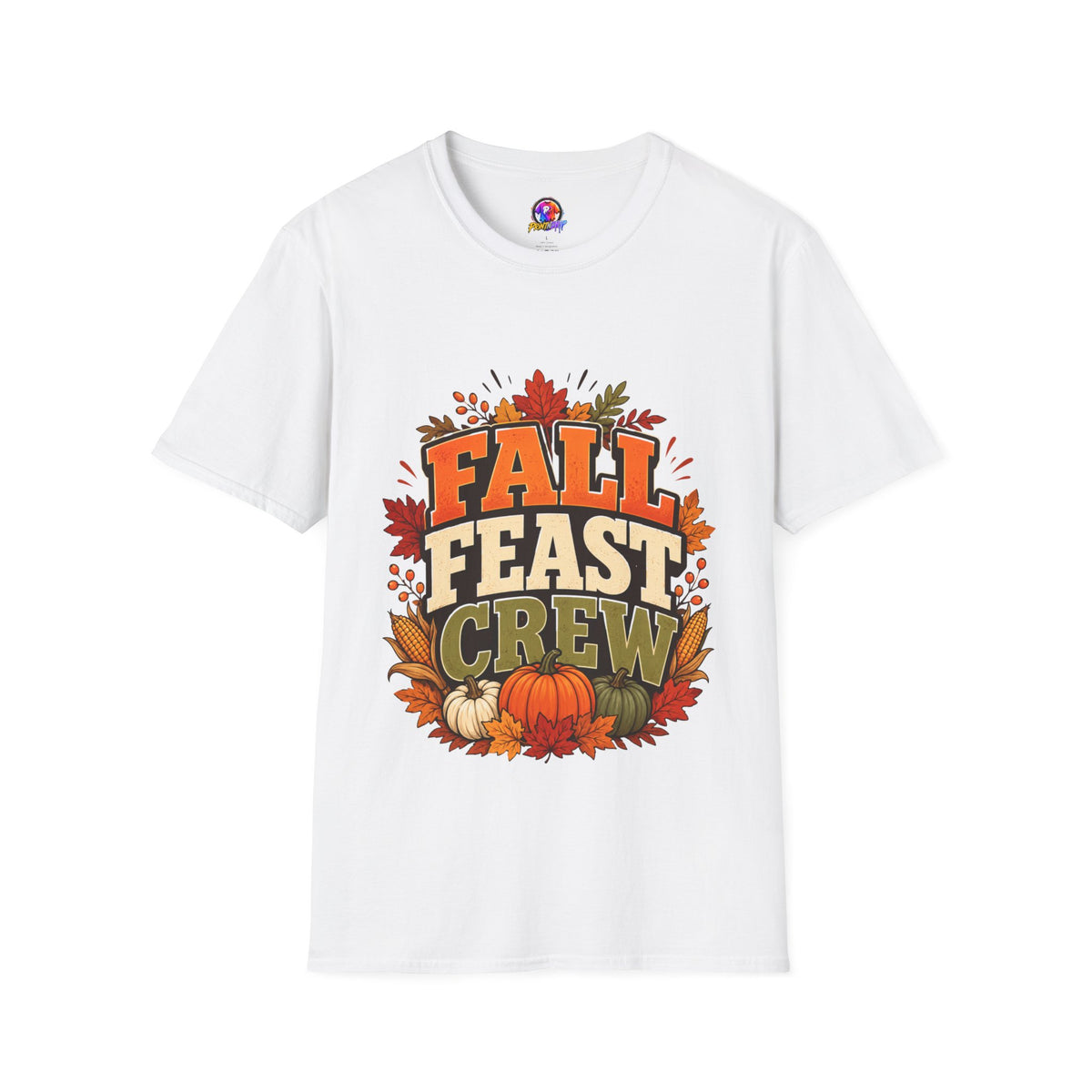 Thanksgiving T-Shirt Fall Feast Crew T-Shirt — Thanksgiving Pumpkin & Leaves Graphic Tee