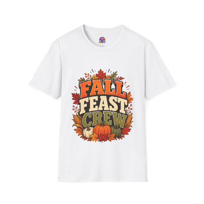 Fall Feast Crew T-Shirt — Thanksgiving Pumpkin & Leaves Graphic Tee