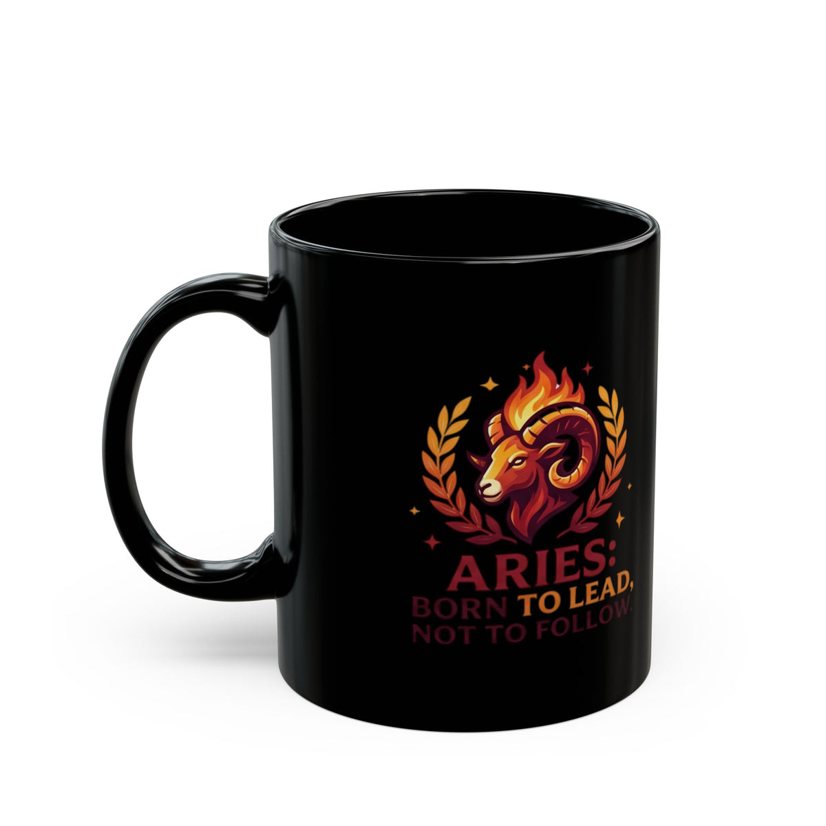 Aries Zodiac Black Mug — "Aries: Born to Lead, Not to Follow"