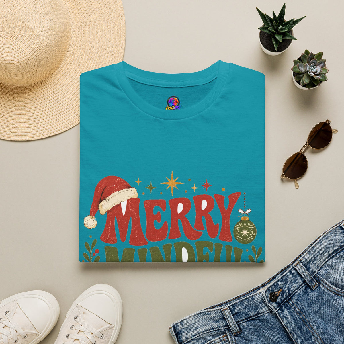 Merry Mindful Mood T-Shirt — Cozy Holiday Christmas Graphic Tee