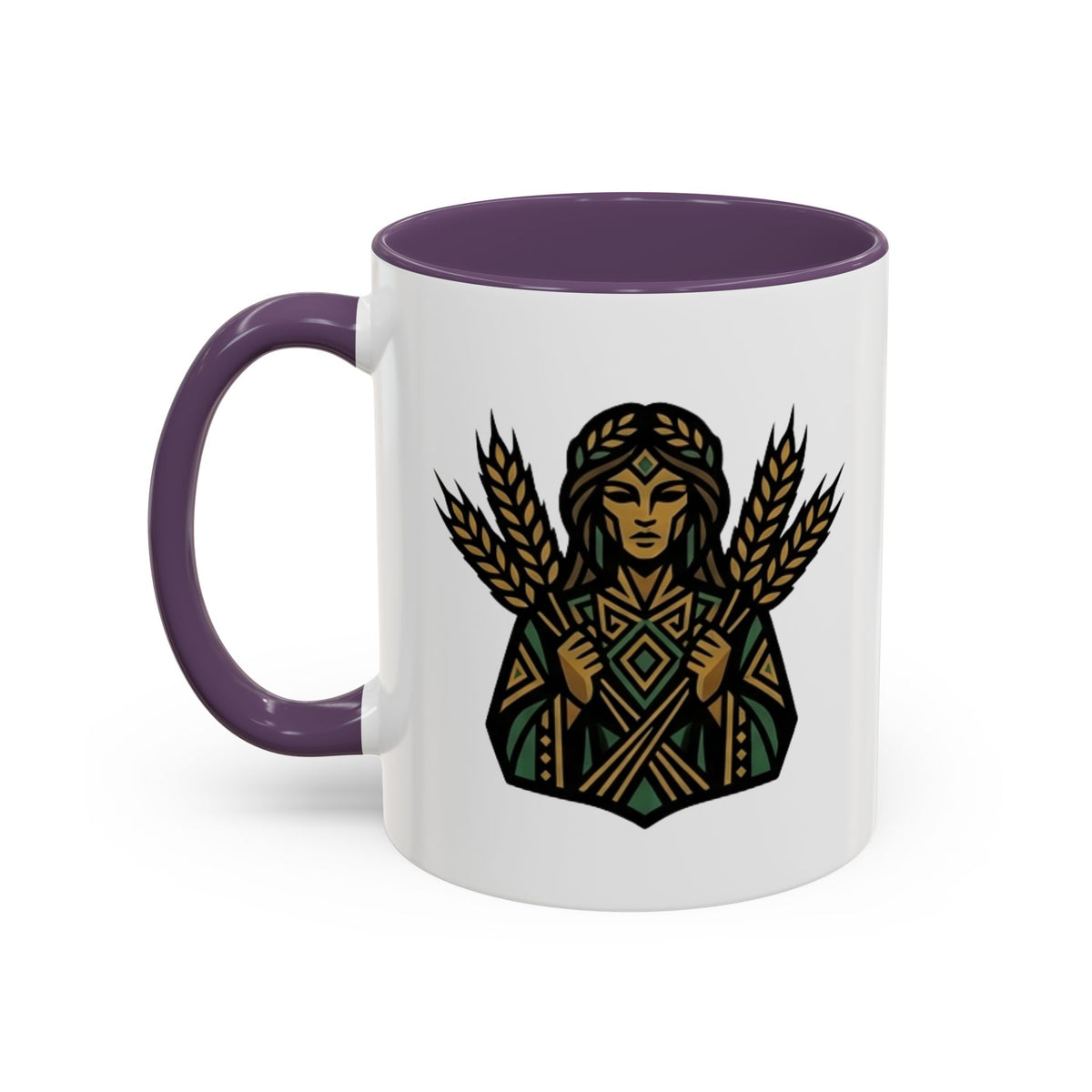 Virgo Zodiac Harvest Goddess Accent Coffee Mug — Rustic Wheat & Earthy Green Tribal Design