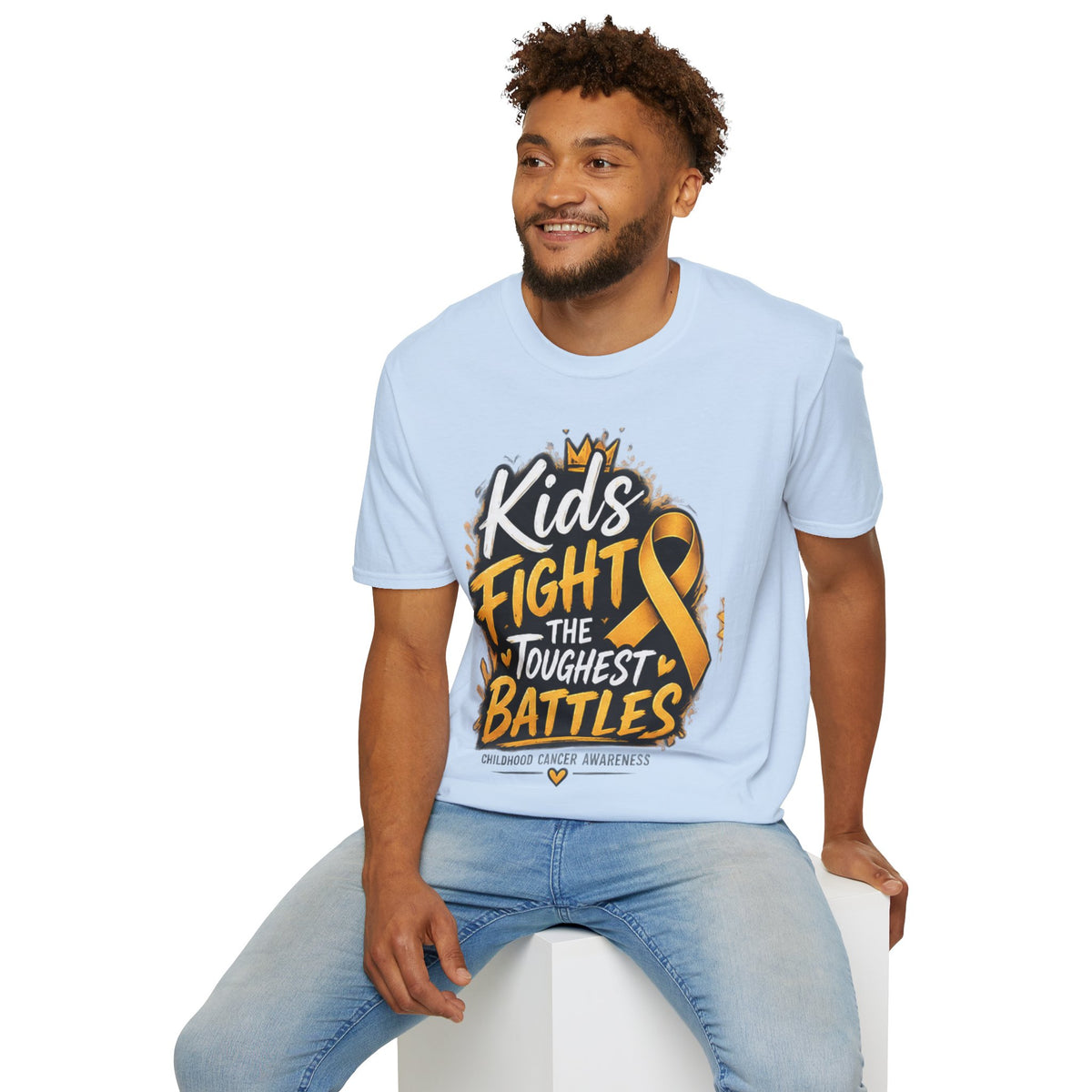 Childhood Cancer Awareness T-Shirt — "Kids Fight the Toughest Battles" Gold Ribbon