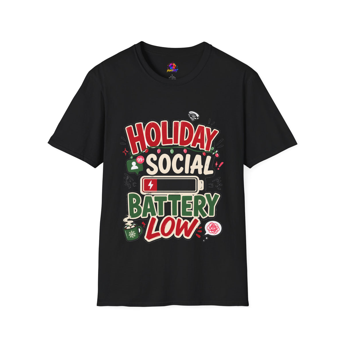 Holiday Social "Battery Low" T‑Shirt — Funny Festive Party Tee for Introverts & Holiday Gatherings