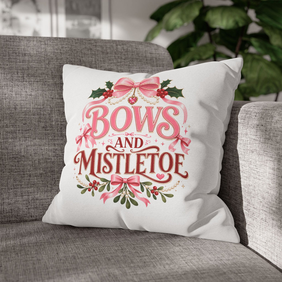 Christmas Pillowcase Bows and Mistletoe Christmas Pillow