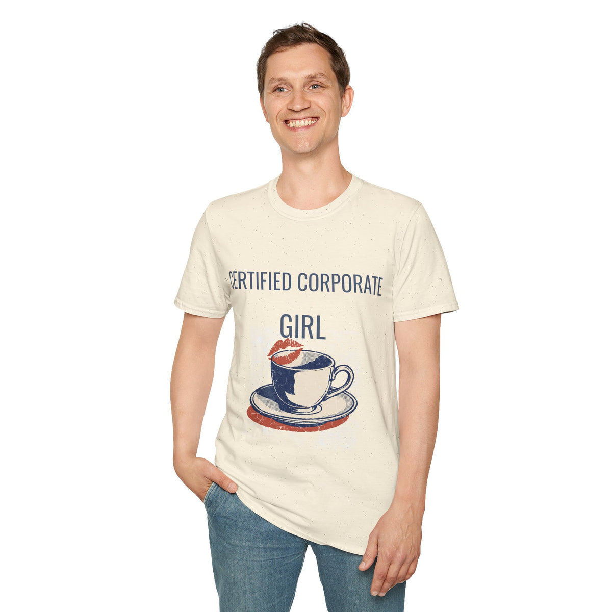 "Certified Corporate Girl" Coffee Cup Lipstick Graphic Tee - Funny Office Humor White T-Shirt - Trending Now - September 2026