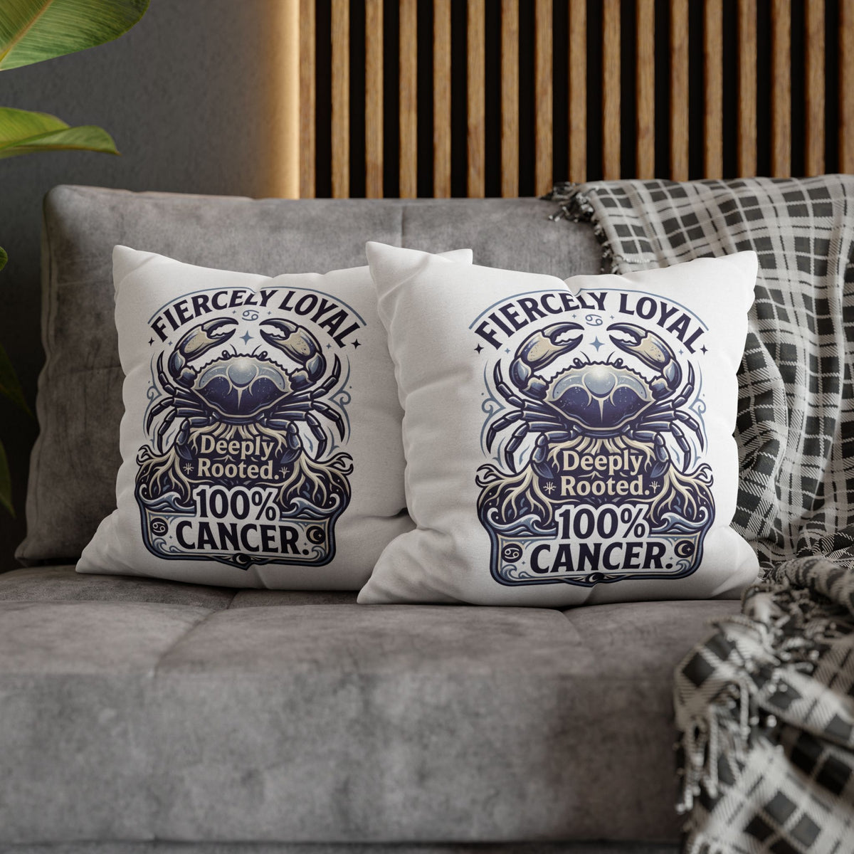 Cancer Zodiac Crab Pillowcase - "Fiercely Loyal, Deeply Rooted" Throw Pillow