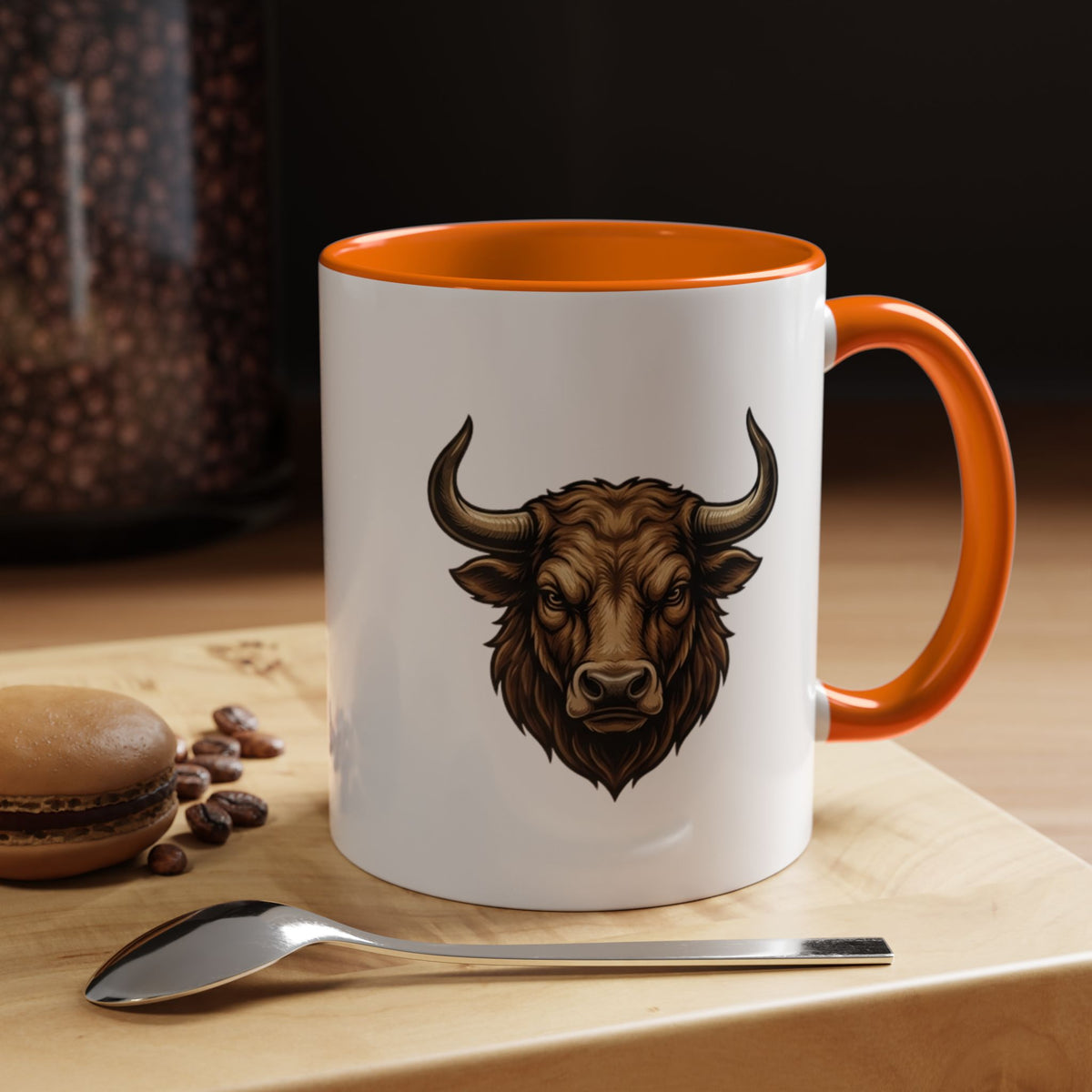 Taurus Bull Head Accent Coffee Mug — Rustic Bull Illustration Ceramic Mug