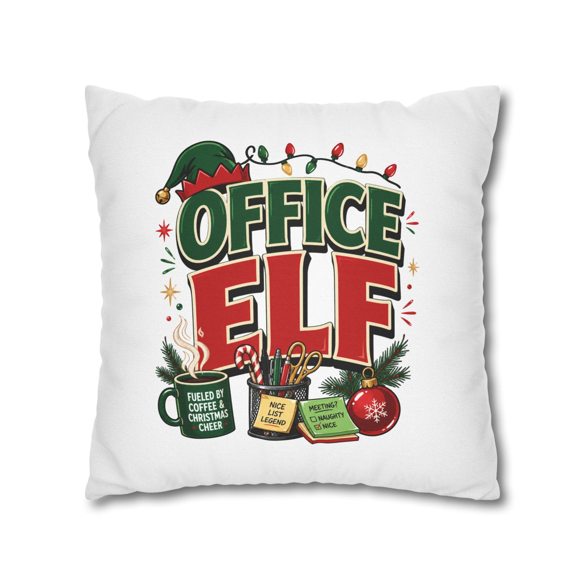 Office Elf Christmas Pillowcase — Festive Holiday Decorative Throw Pillow Cover