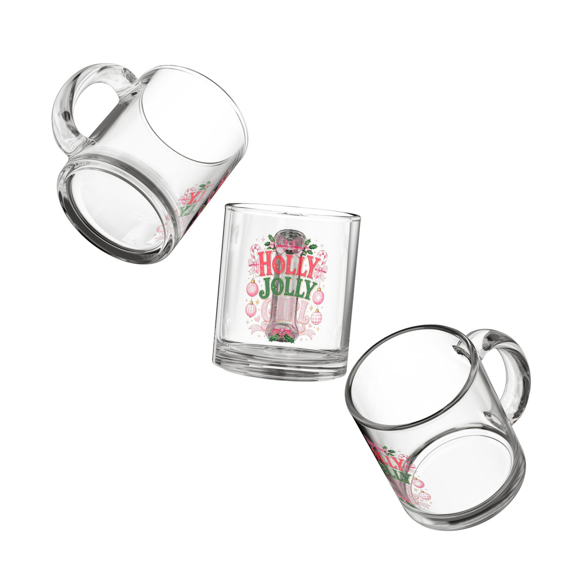 Christmas Glass Mug 10 oz Holly Jolly Glass Mug — 10oz Christmas Holiday Coffee Cup