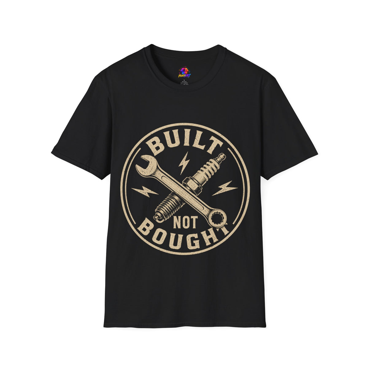 Built Not Bought T-Shirt — Vintage Mechanic Wrench & Spark Plug Design