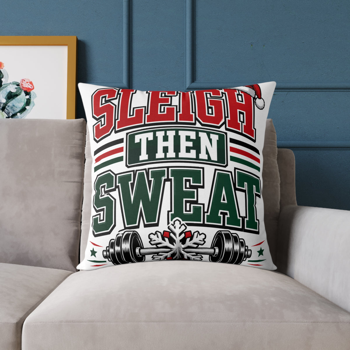 Modern Day Christmas  Sleigh Then Sweat Christmas Gym Pillow