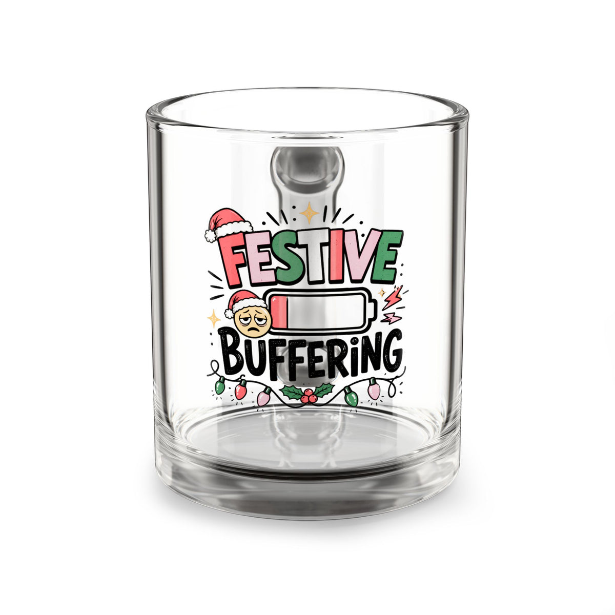 Modern Day Christmas Glass Mug  10oz Festive Buffering Glass Mug — 10oz Holiday Coffee Cup