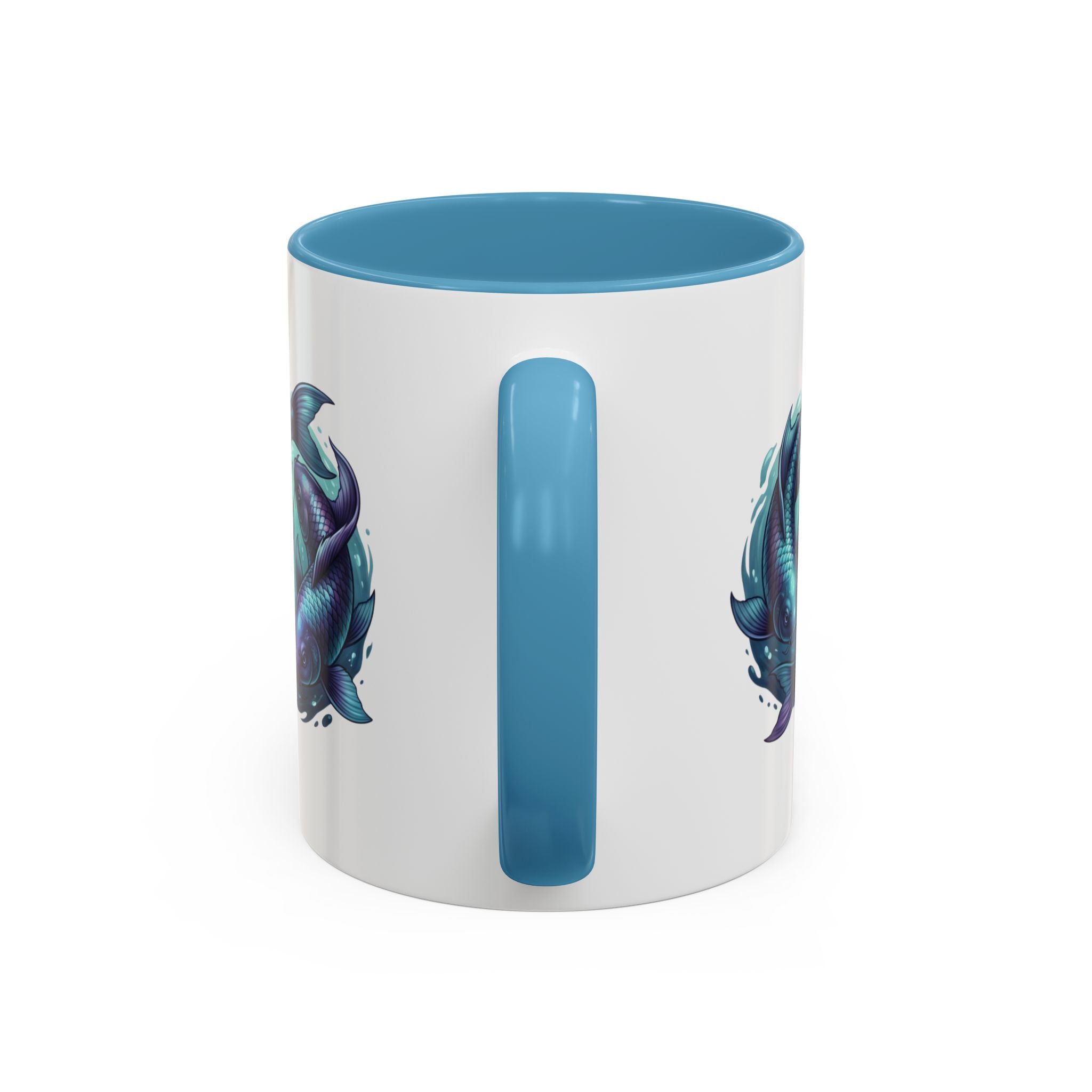 Koi Fish Accent Coffee Mug — Blue Pisces Ceramic Mug