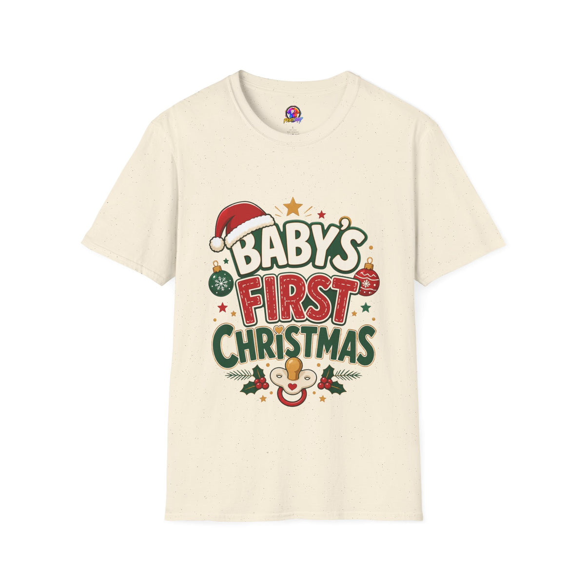 Baby's First Christmas T-Shirt — Festive Santa Hat & Ornaments Holiday Tee