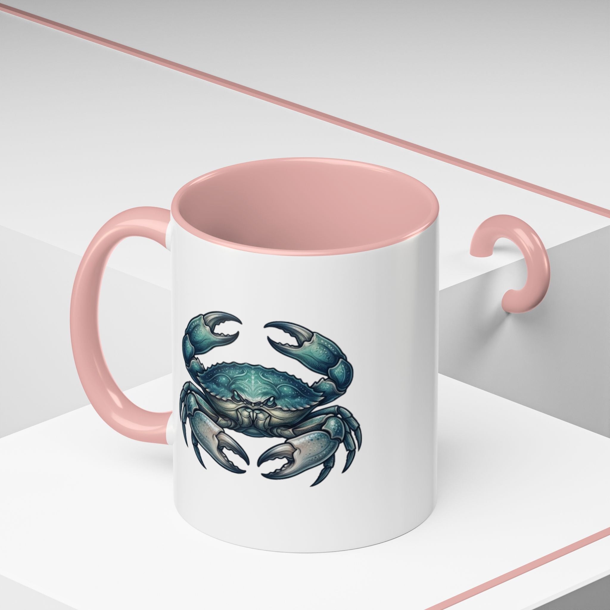 Crab Accent Coffee Mug – Blue Coastal Crab Artwork