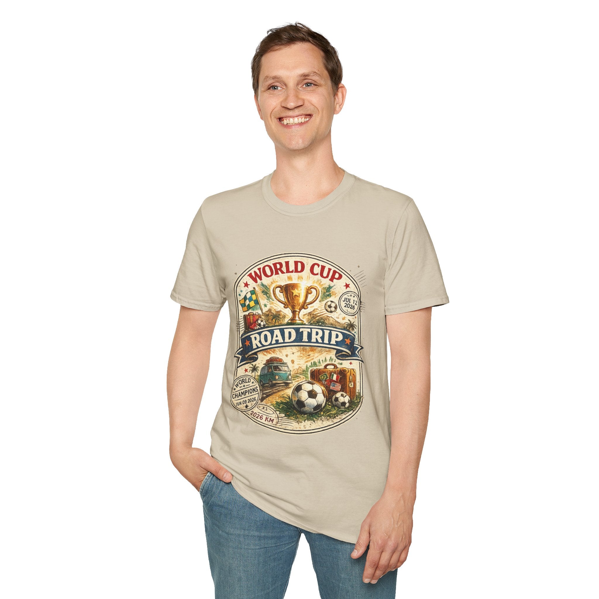 World Cup Road Trip T-Shirt — Vintage Soccer Trophy Design