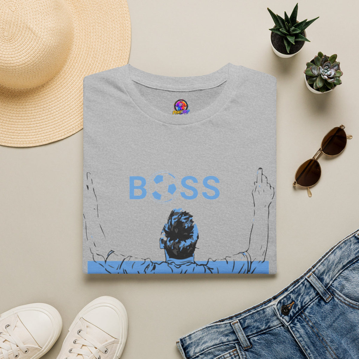 Soccer Boss T‑Shirt — 'BOSS' Striped Football Player Graphic Tee