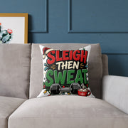 Modern Day Christmas Fitness Pillow — "Sleigh Then Sweat" Holiday Gym Throw Pillow