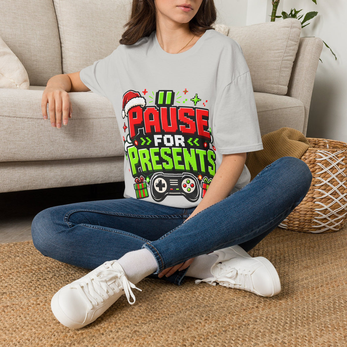 T-Shirt — "Pause for Presents" Christmas Gamer Tee