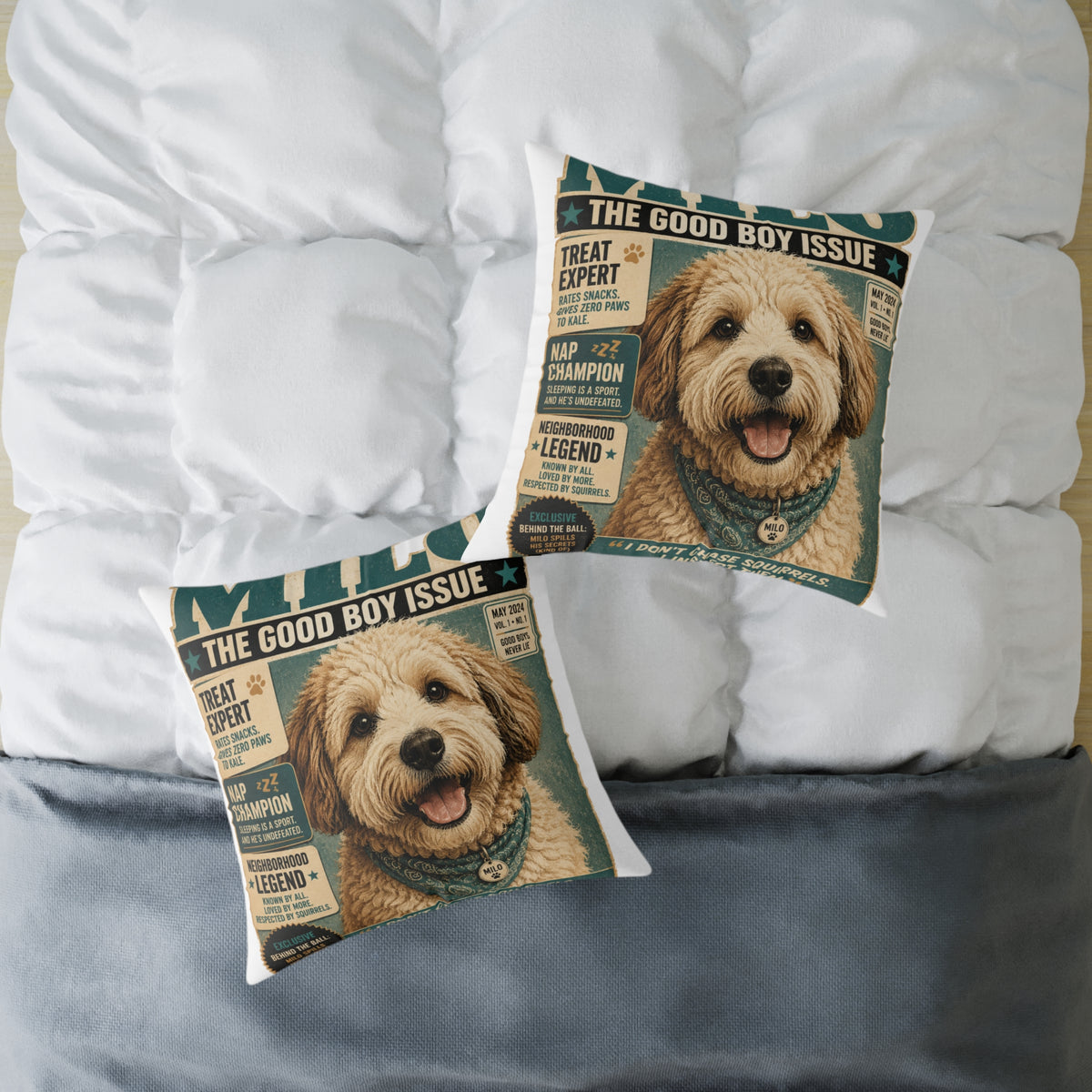 Milo Bailey Dog Dad Mom Square Pillow — 'The Good Boy Issue' Vintage Dog Cover